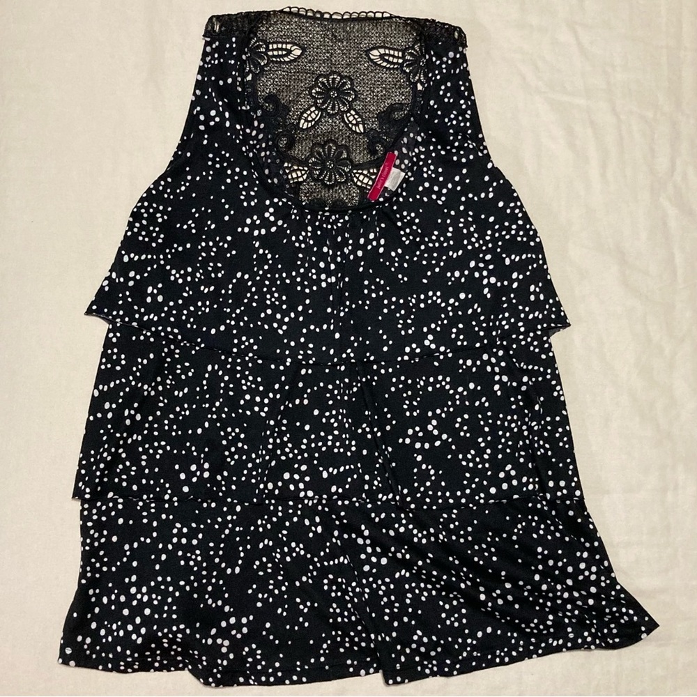 Julie's Closet Black and White Polka Dot Tiered Top | Lace Detail | Made in USA